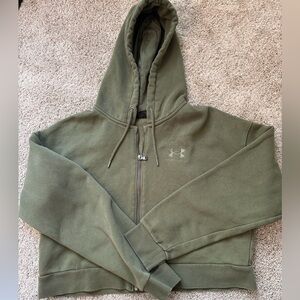 Under Armour Olive Green Loose fit cropped zip up hoodie - size large